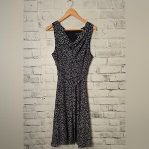 Jessica Howard Floral Fit & Flare Dress Tie Waist Navy White Size 12